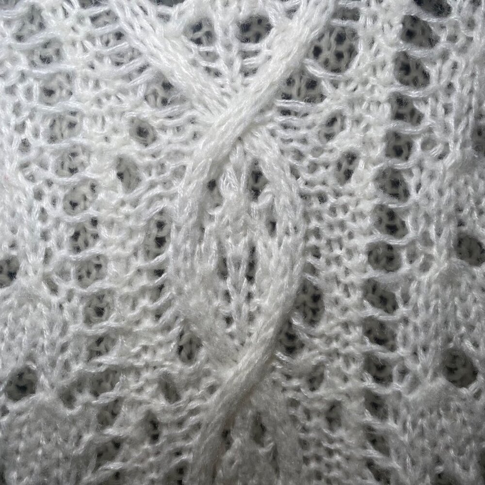 Moon & Madison Womens White Crop Cable Open Knit Sweater Cottage Fairy Layer - Picture 3 of 6